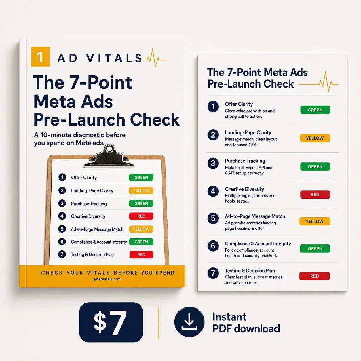 Ad Vitals 7-Point Meta Ads Pre-Launch Check digital PDF product